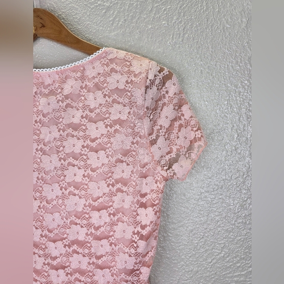 Sweet Society Pastel Pink Lace Coquette  Babydoll Short Top Juniors Size Small - Picture 10 of 15